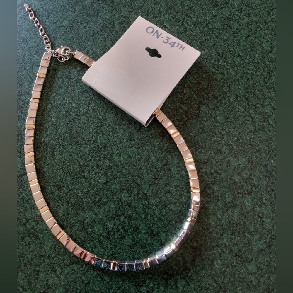 NWT On 34th Silver Tone and Gold Tone Necklace Adjustable MSRP $39.50